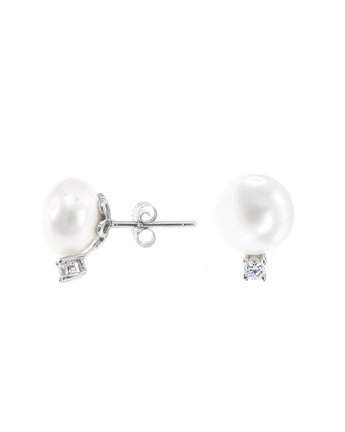 Pearl and CZ Stud Earrings