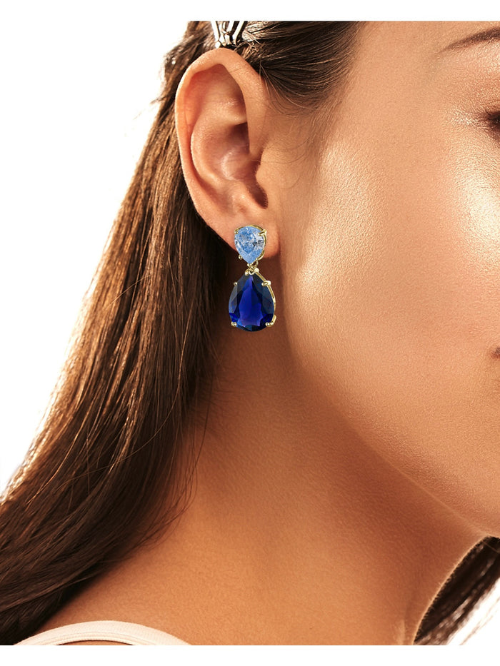 Blue Sapphire and Aqua Double Pear Drop Earrings