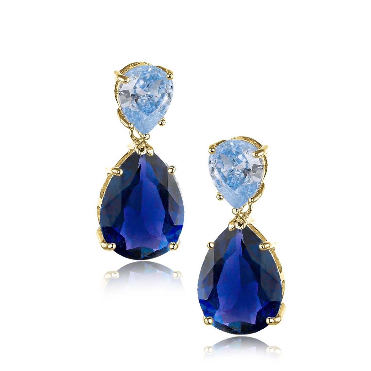 Blue Sapphire and Aqua Double Pear Drop Earrings