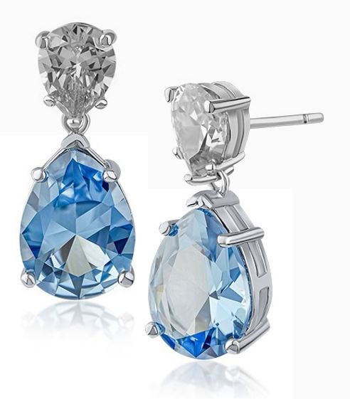 Aquamarine and CZ Pear Drop Earrings