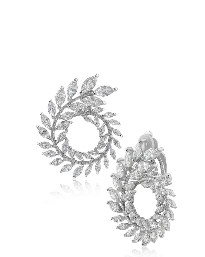 Marquise CZ Foliage Spiral Earrings