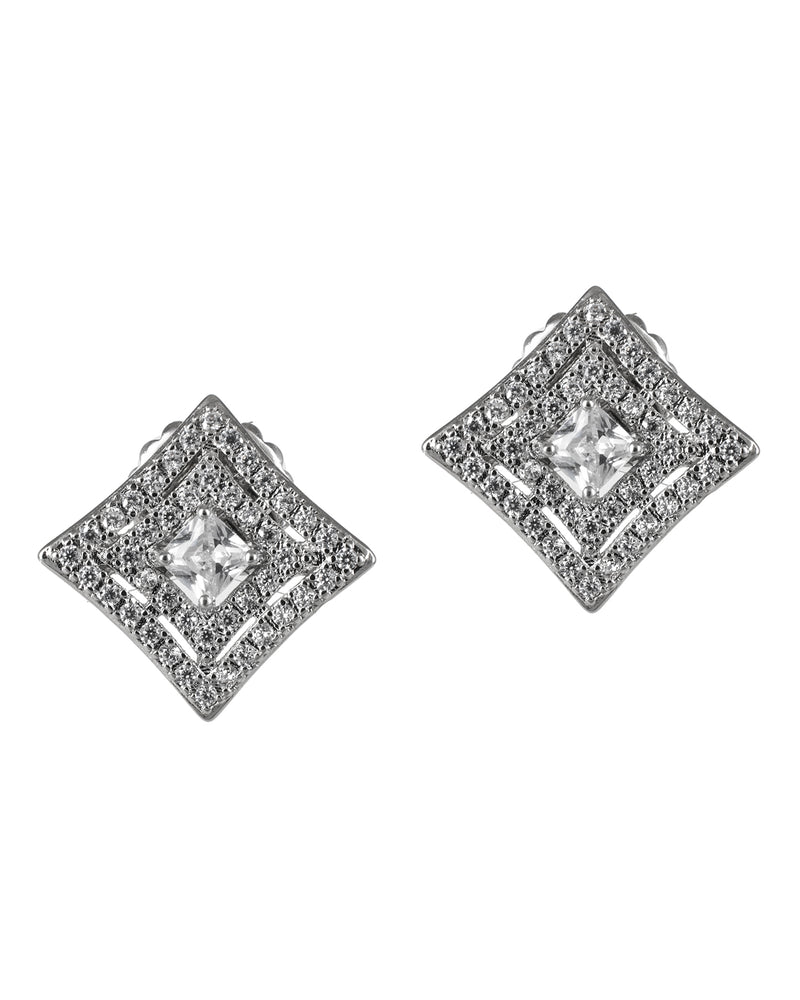 Cushion and Pave Square Stud Earrings