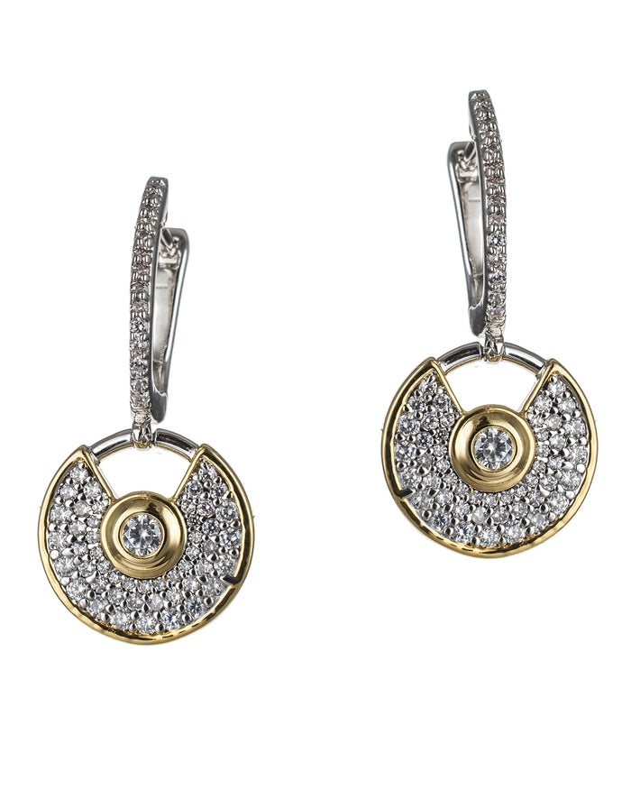 2 Tone Pave Disc Earrings