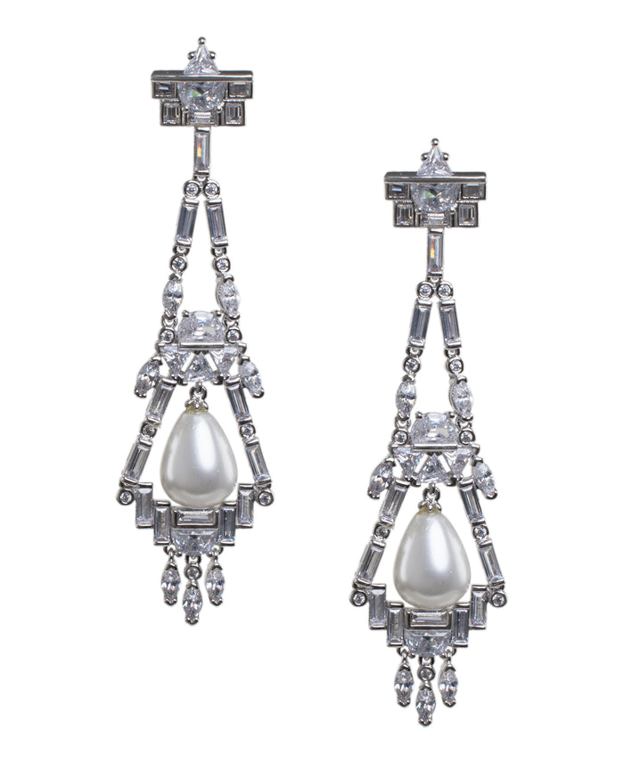 Pearl and Baguette Drop Earrings