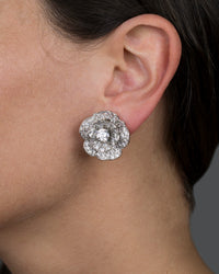 Pave Flower Clip On Earrings