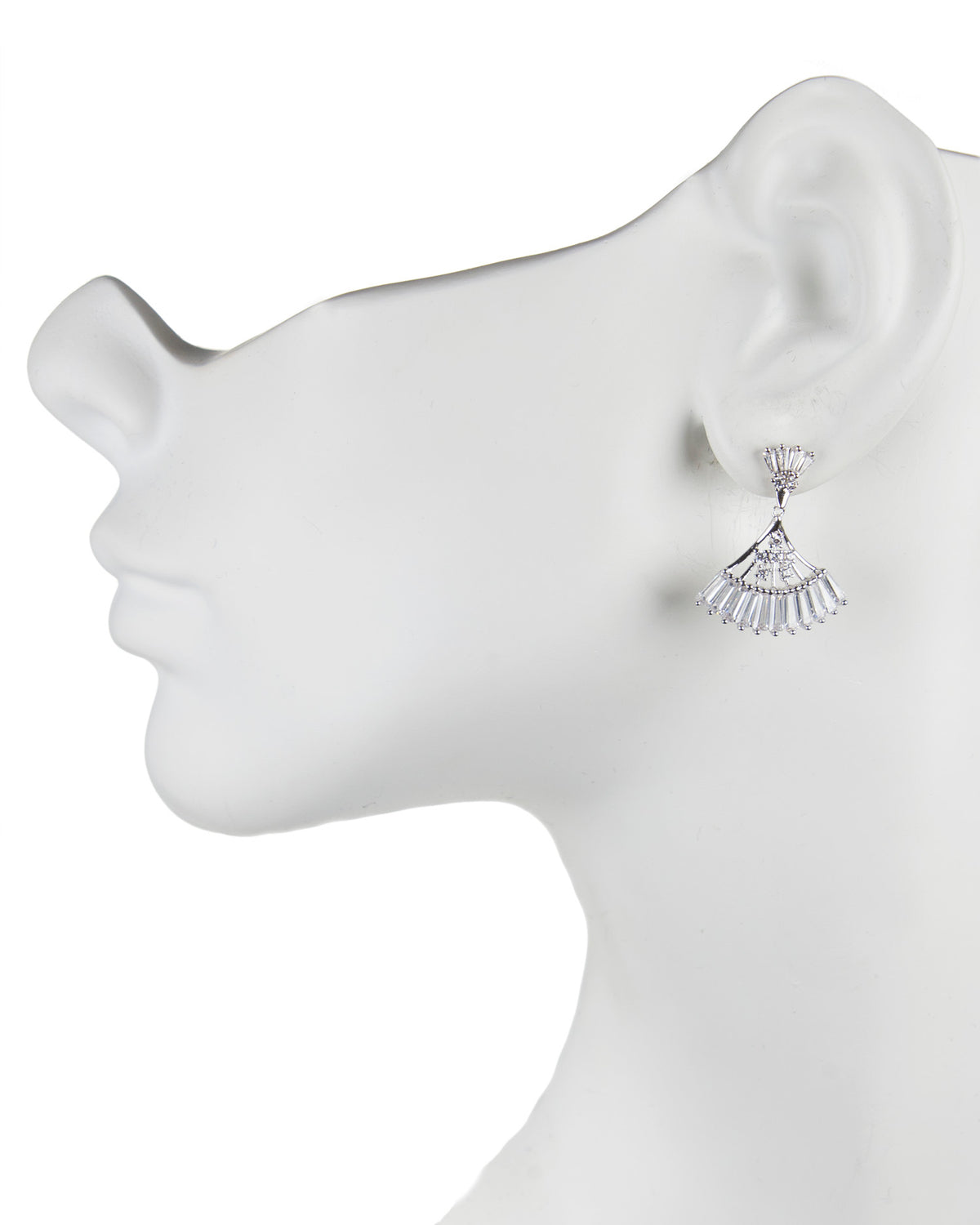 Baguette and Round Fan CZ Drop Earrings