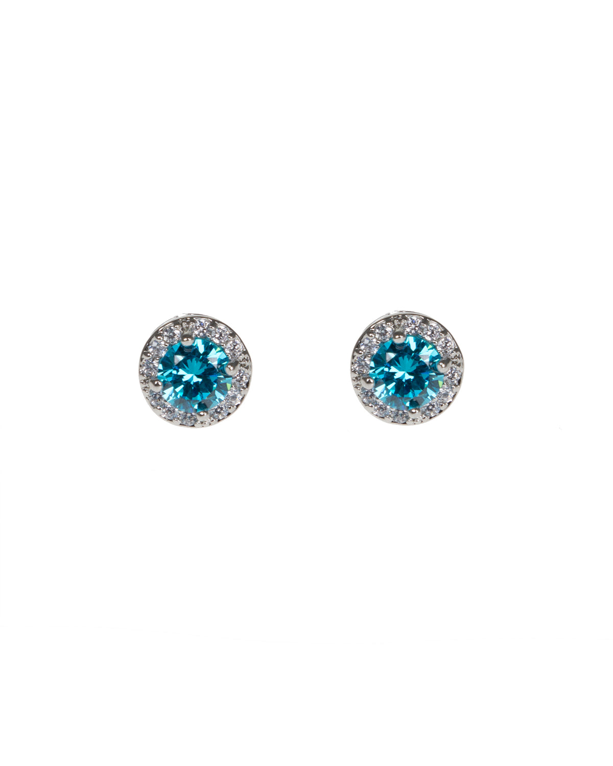 Aqua Round CZ W/Pave Halo Stud Earring
