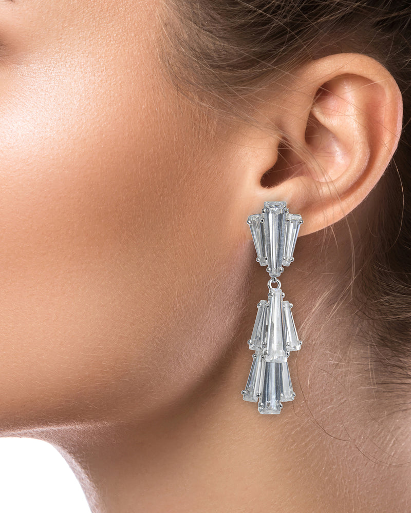 Tiered Baguette CZ Clip On Earrings