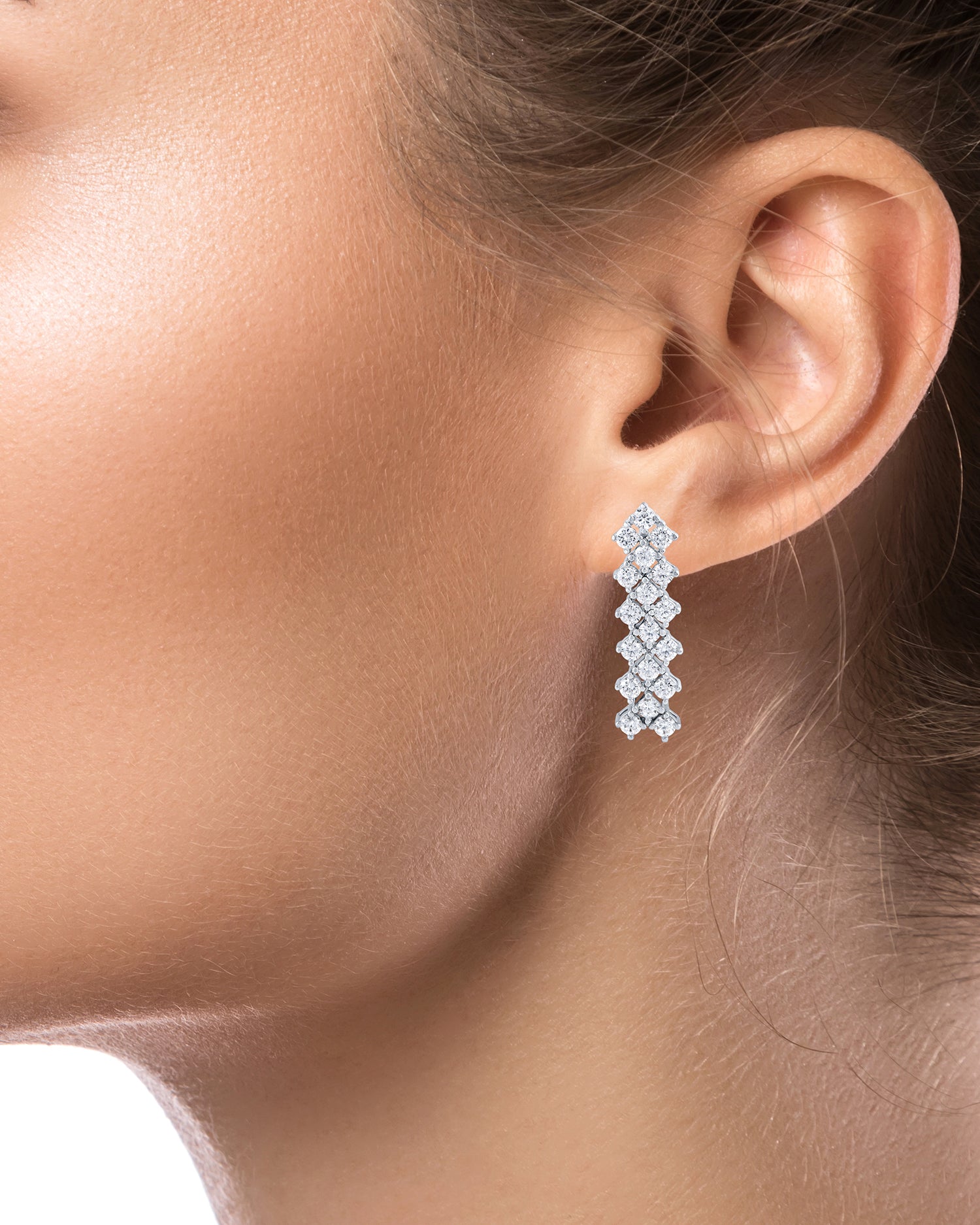 Triple Round CZ Chevron Drop Earrings