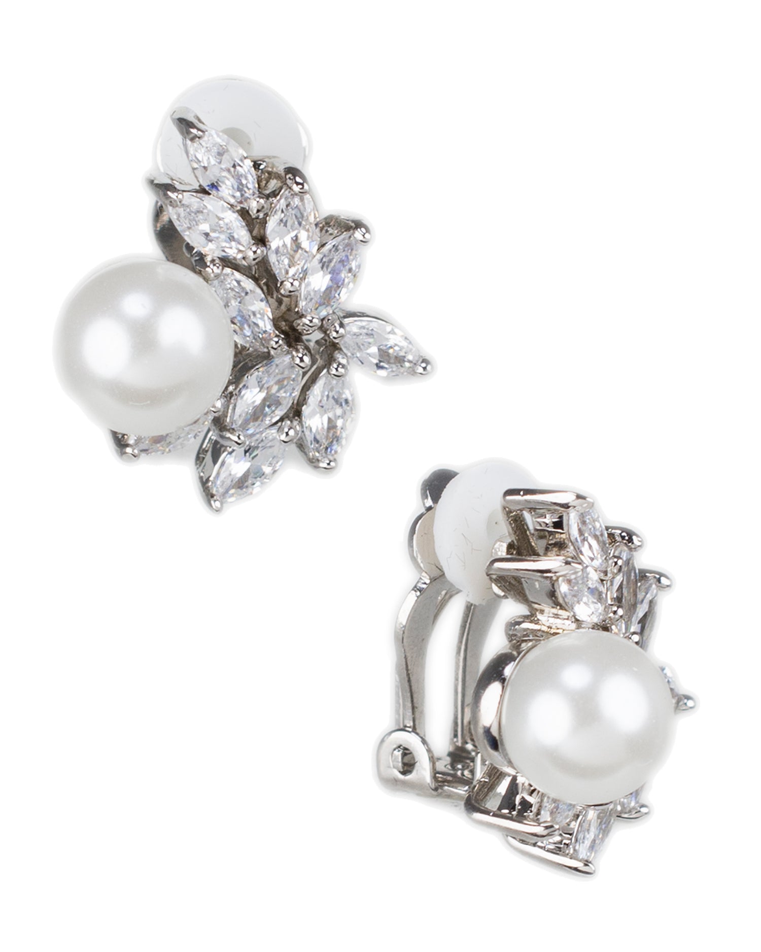 CZ and Pearl Cluster Earrings