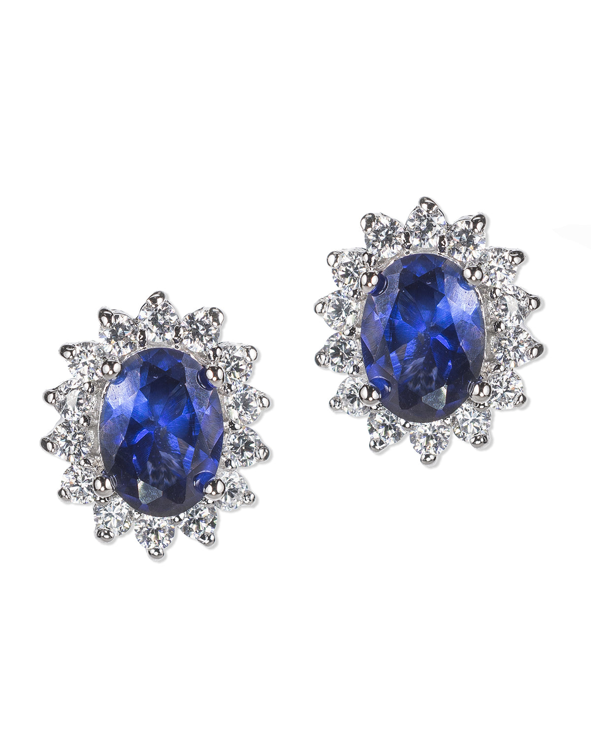 Sapphire Oval Halo Pierced Earrings