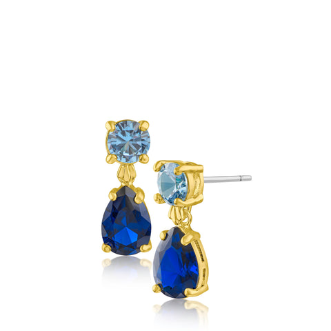 Blue Sapphire and Aqua Double Pear Drop Earrings