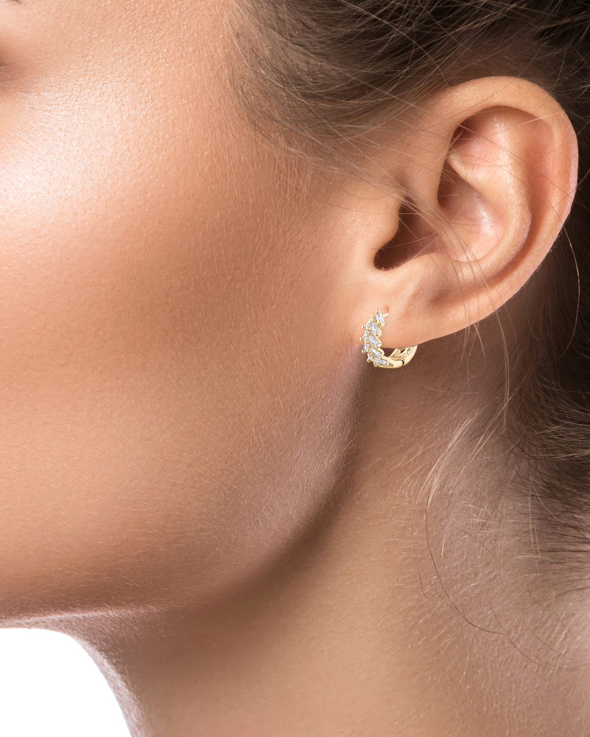 Baguette CZ Chevron Huggie Hoop Earrings