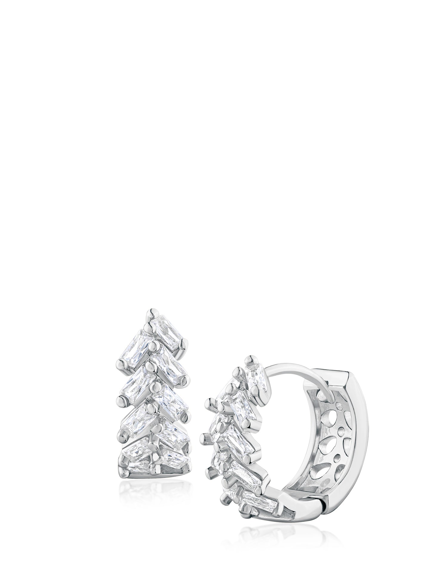 Baguette CZ Chevron Huggie Hoop Earrings