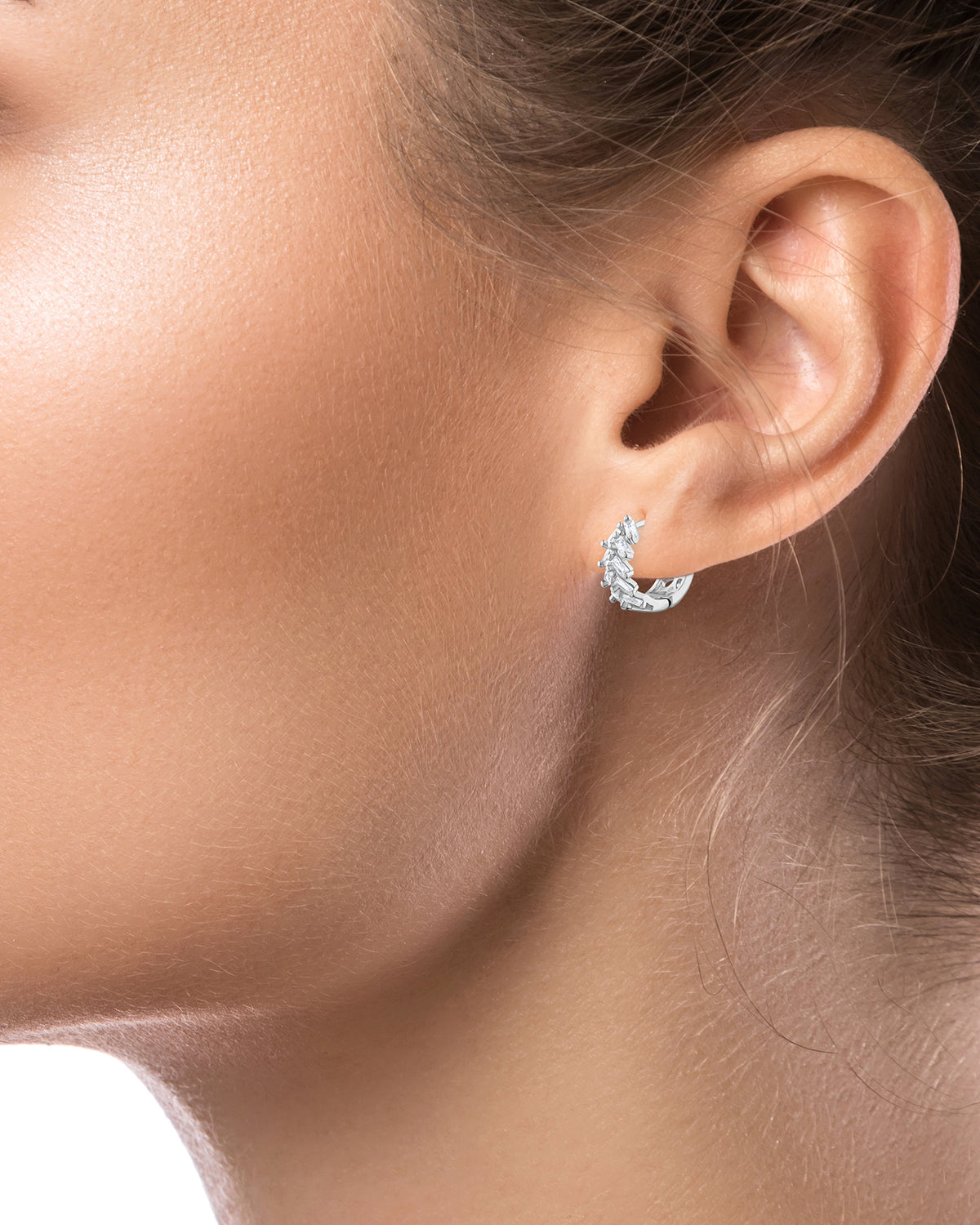Baguette CZ Chevron Huggie Hoop Earrings