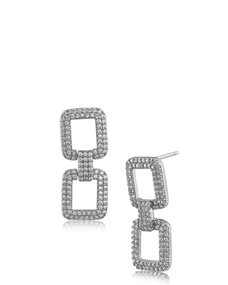 Square Pave Link Earrings