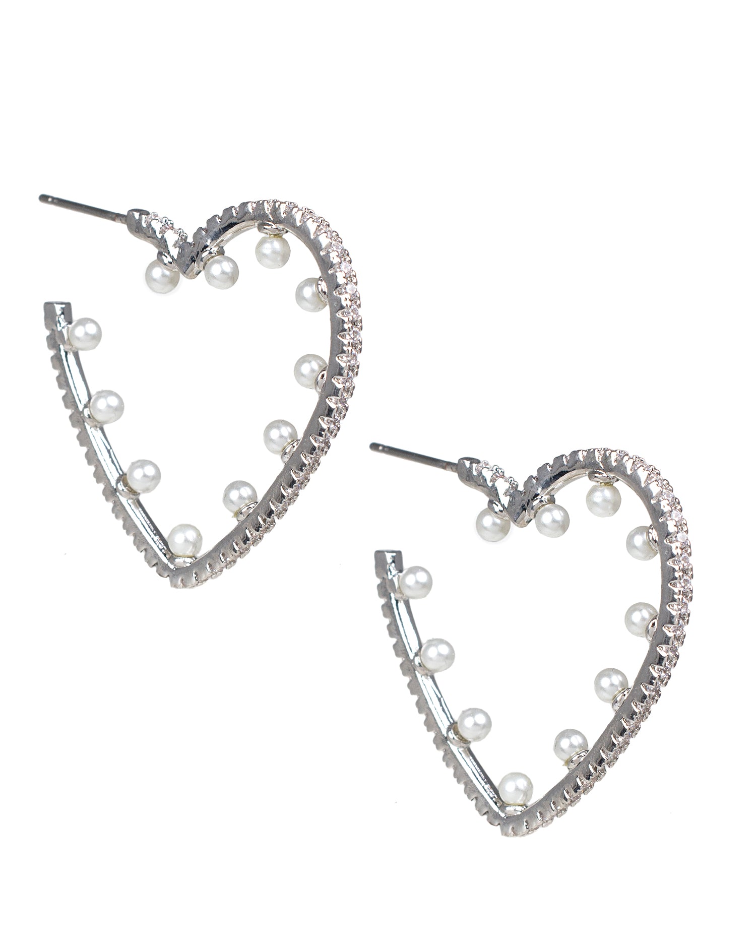 Pavé Open Heart & Pearl Earrings
