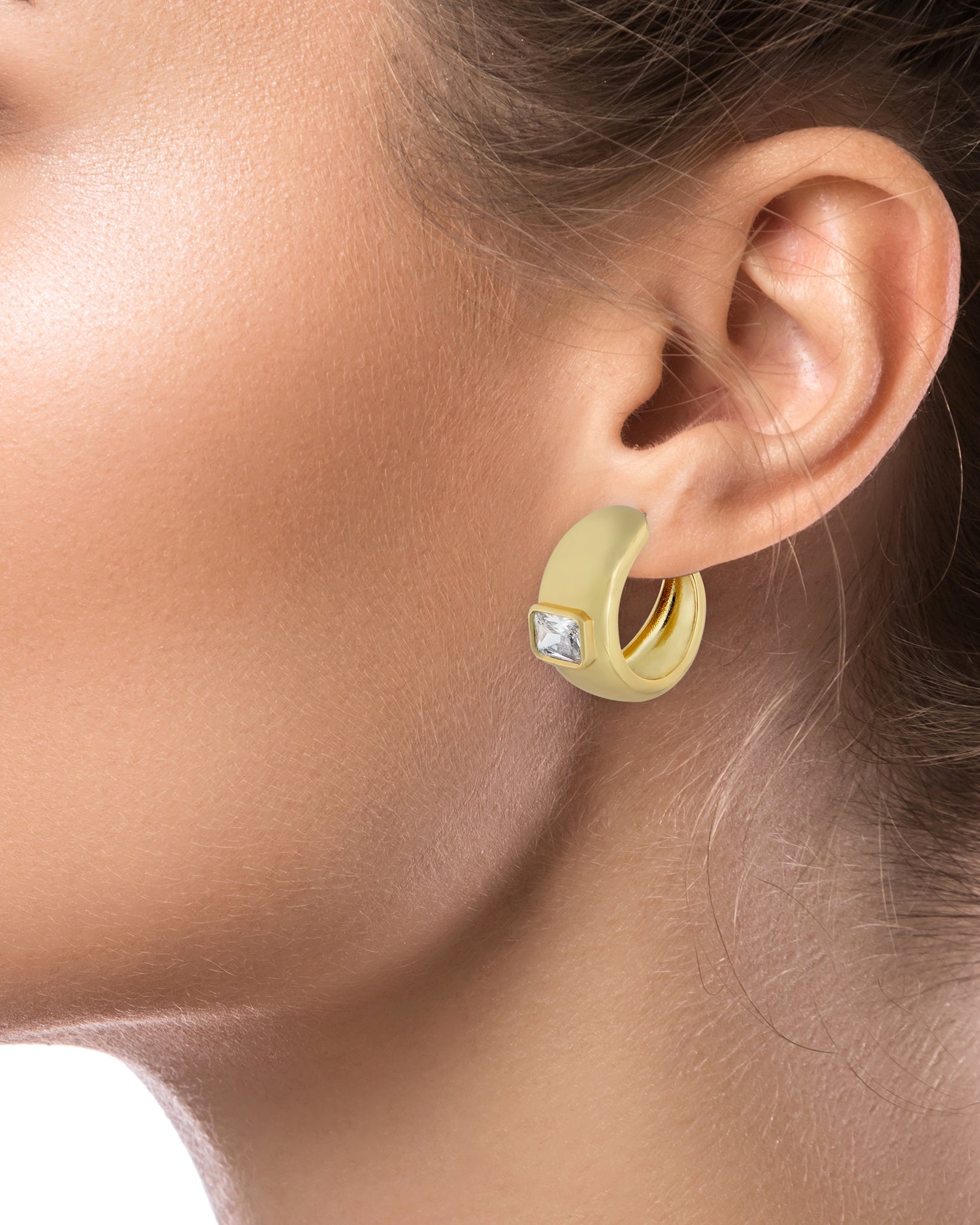 Emerald CZ Chunky Hoop Earrings