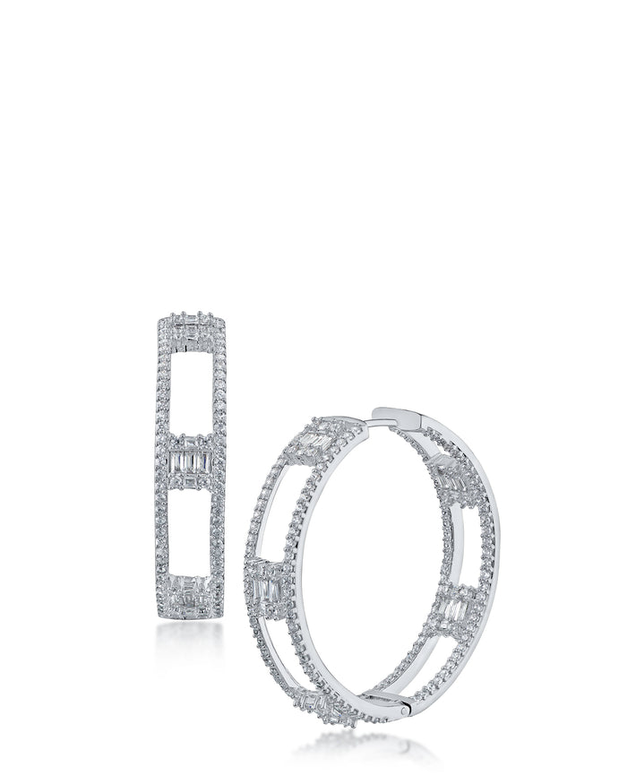 Baguette and Pave Statement Hoop Earrings