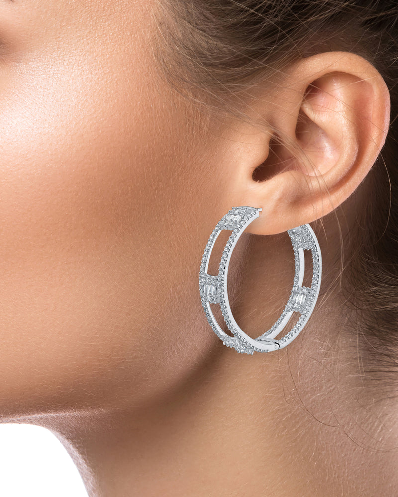 Baguette and Pave Statement Hoop Earrings