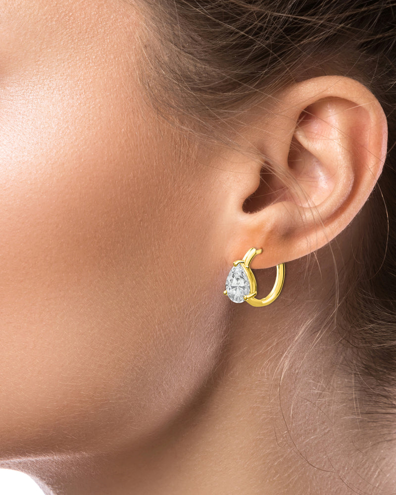 Pear CZ Huggie Earrings