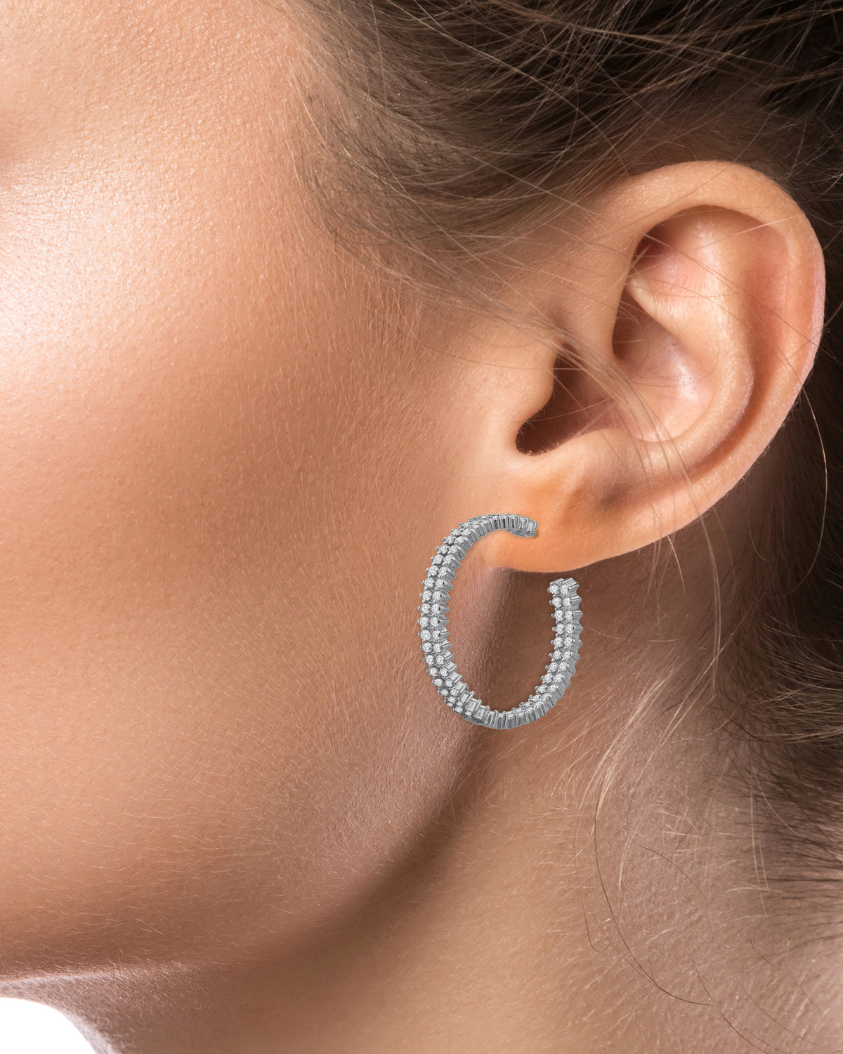 Round CZ Double Hoop earrings