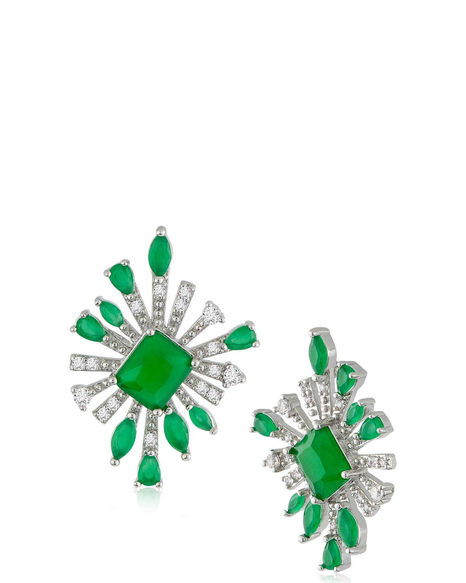 Emerald and Pave Burst Earrings