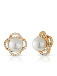 Pearl and Pave Clover Stud Earrings