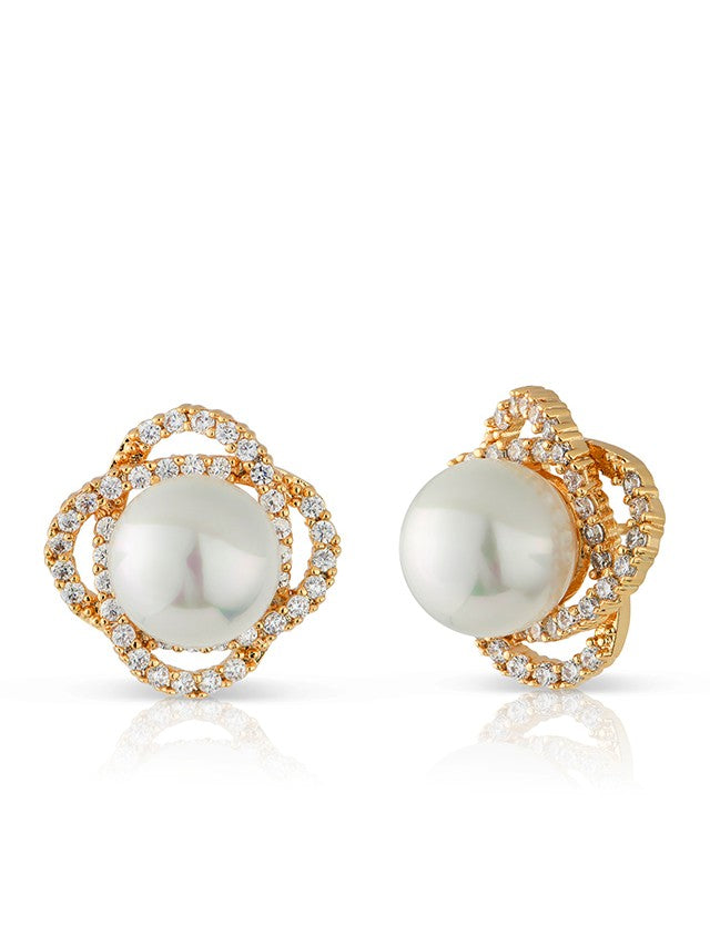 Pearl and Pave Clover Stud Earrings