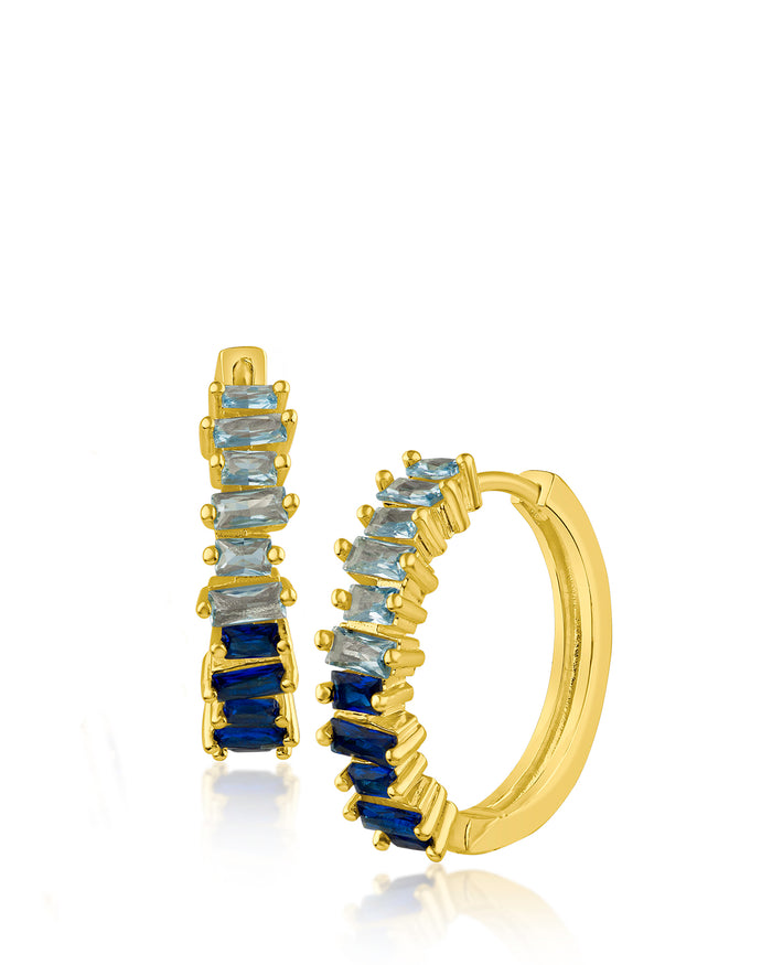 Baguette blue Sapphire CZ Hoop Earrings