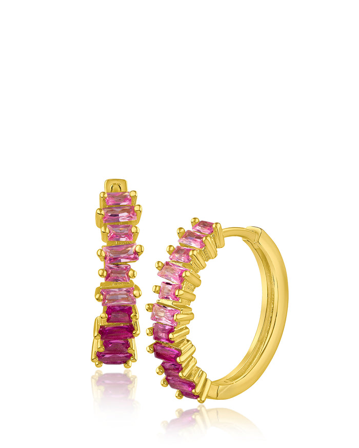 Baguette Pink Sapphire CZ Hoop Earrings