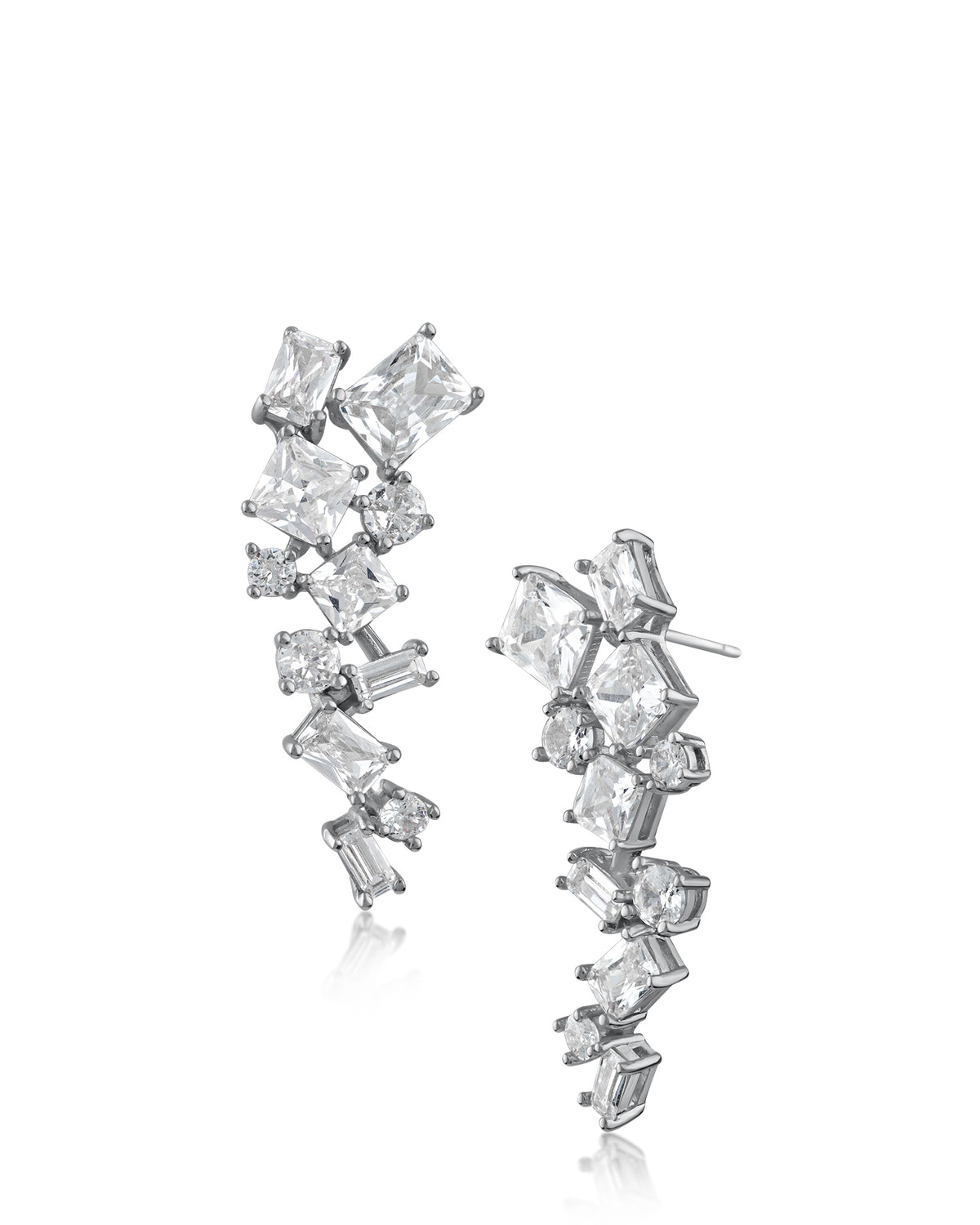 Mixed-Cut CZ Climber Drop Earrings