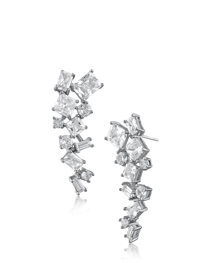 Mixed-Cut CZ Climber Drop Earrings