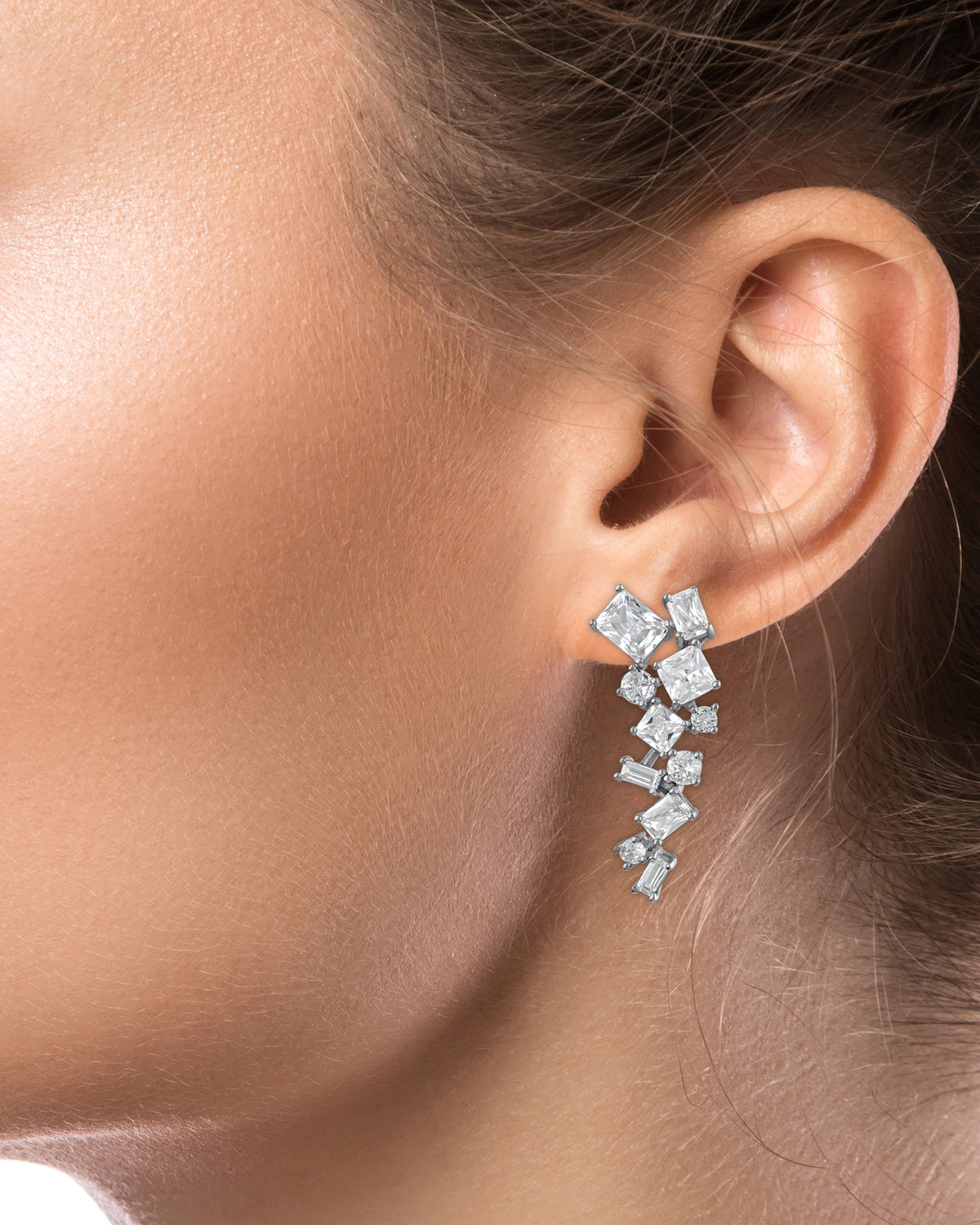 Mixed-Cut CZ Climber Drop Earrings
