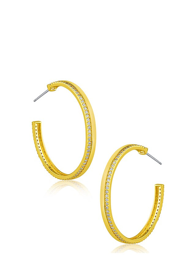 Pave CZ and Metal Hoop Earrings