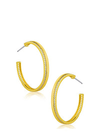 Pave CZ and Metal Hoop Earrings