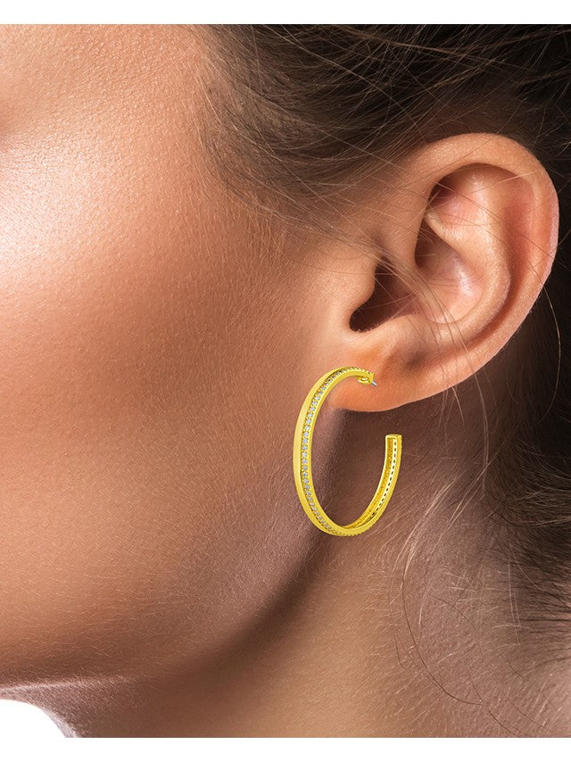 Pave CZ and Metal Hoop Earrings