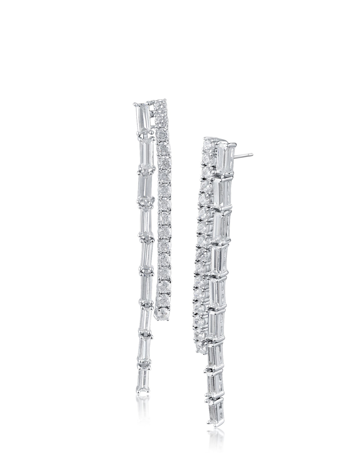 Baguette & Round CZ Double Drop Earrings