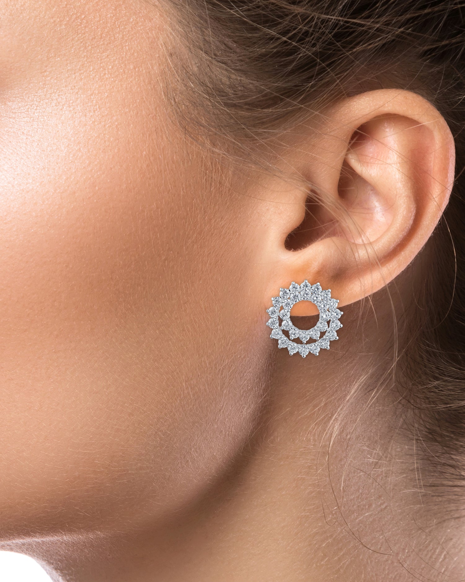 Round CZ Double Open Circle Earrings