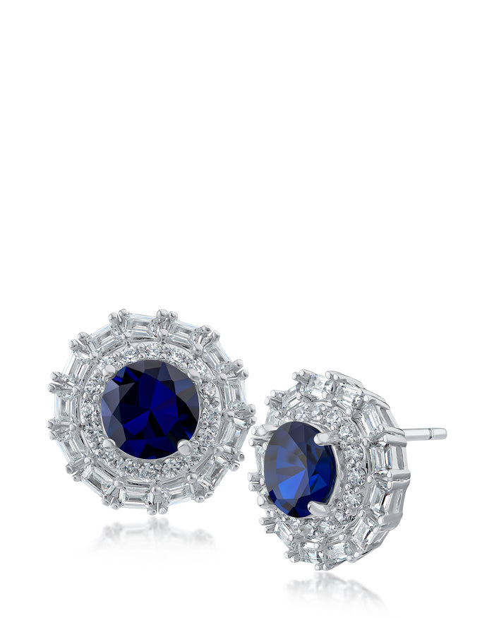 Round and Baguette CZ Deco Studs