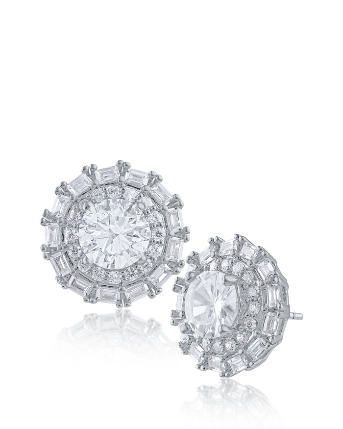 Round and Baguette CZ Deco Studs