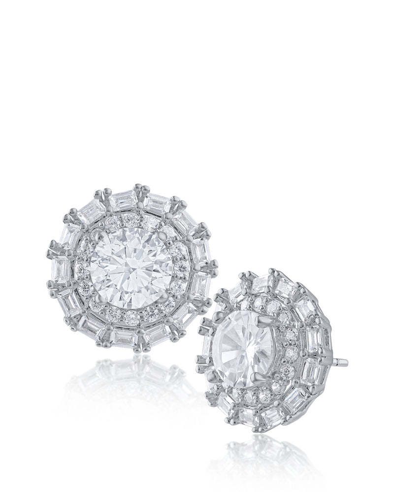 Round and Baguette CZ Deco Studs