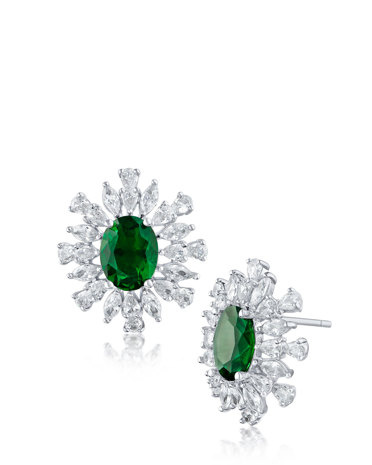 Oval Emerald CZ Cluster Earrings