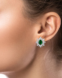 Oval Emerald CZ Cluster Earrings