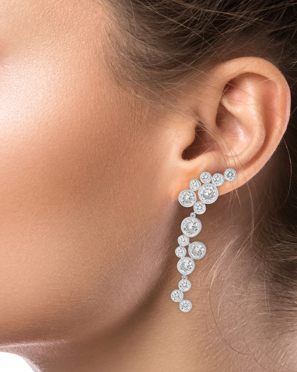 Round Bezel CZ Drop Earrings