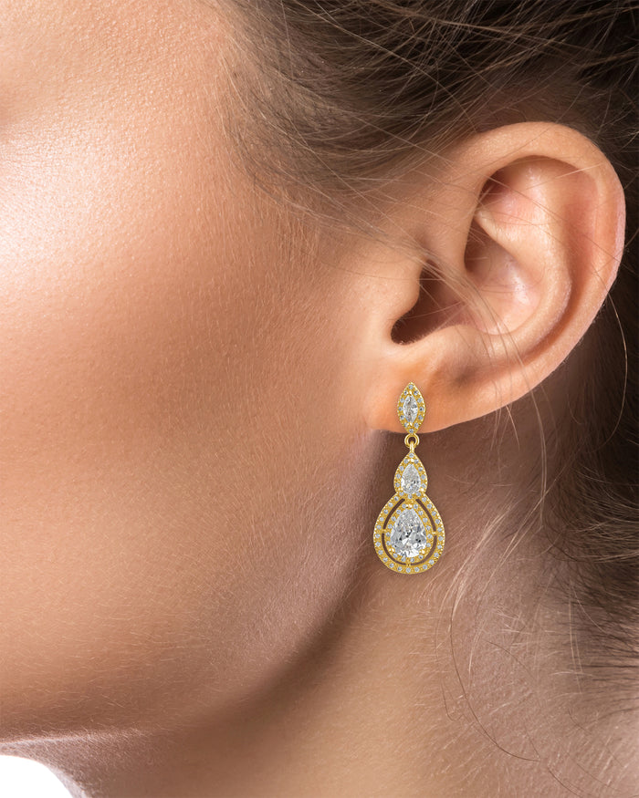 Pear and Pave CZ Drop Earrings