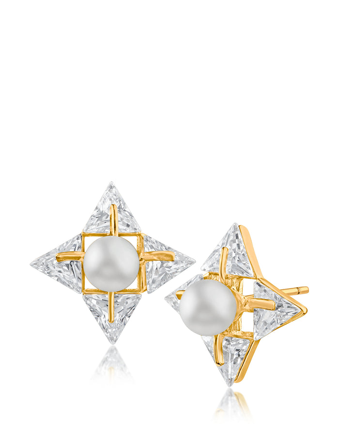 Trillion CZ and Glass Pearl Earrings