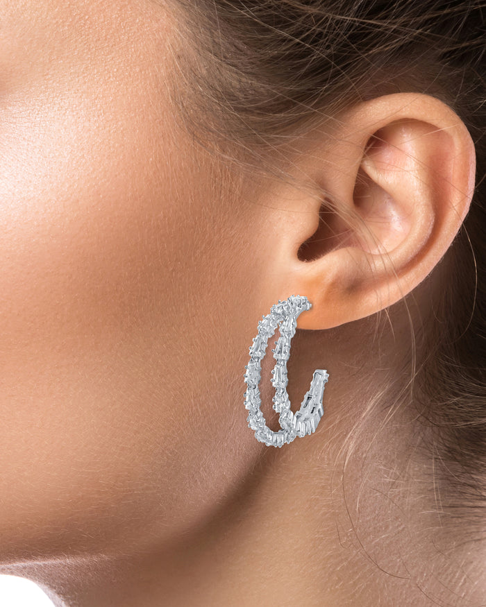 Baguette CZ Double Hoop Earrings