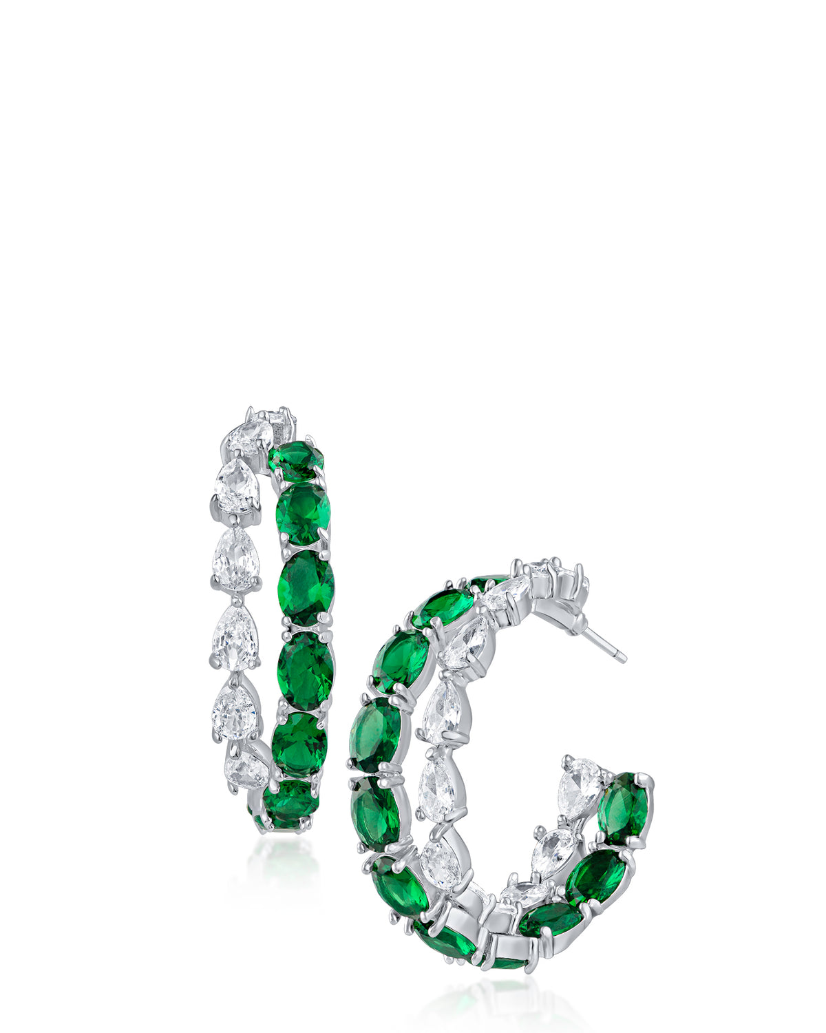 Pear and Oval CZ Hoop Earrings