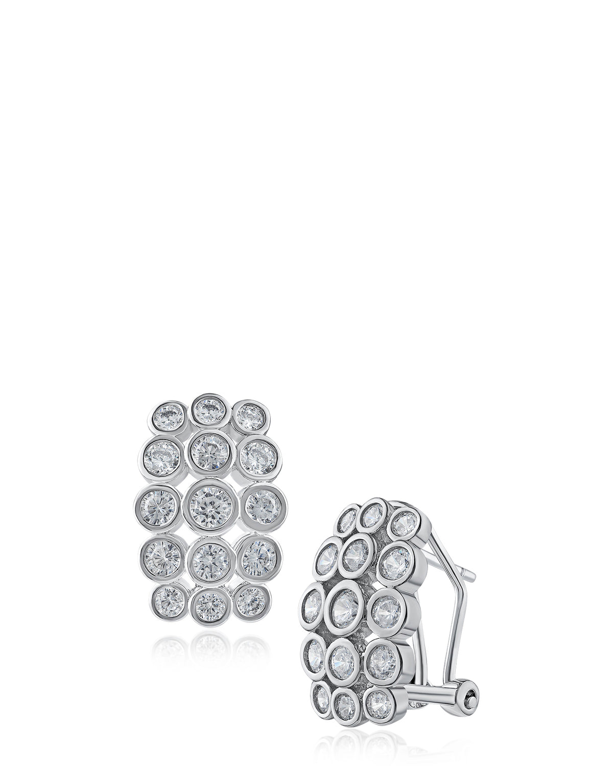 Round Bezel Set Cluster Earrings